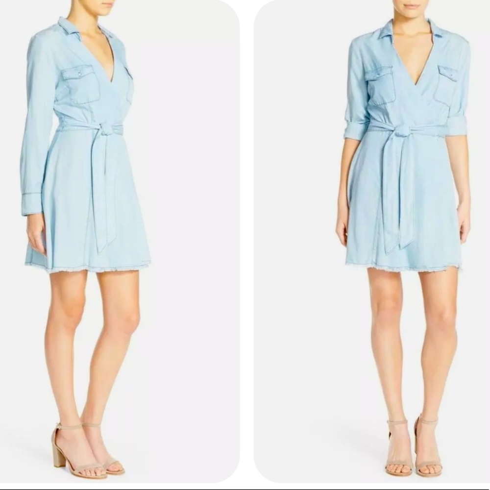 BB Dakota by Steve Madden Gennesse Fray Wrap tencel chambray long sleeve dress